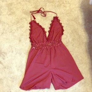 burgundy halter romper